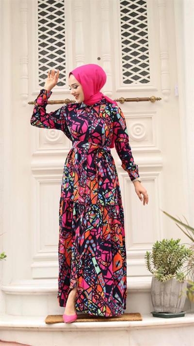 VİSCON DESENLİ ELBİSE