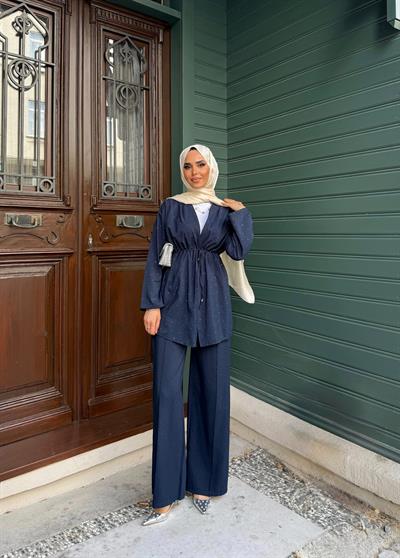 Yaren Işıltılı Pantolonlu Takım - lacivert
