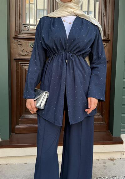 Yaren Işıltılı Pantolonlu Takım - lacivert