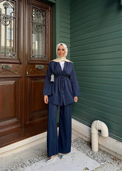 Yaren Işıltılı Pantolonlu Takım - lacivert