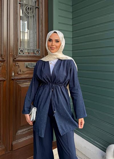 Yaren Işıltılı Pantolonlu Takım - lacivert