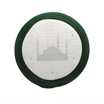 Cami Sarığı – Yeşil Kumaş – Beyaz Takke – Yuvarlak Sarım – Cami Nakışlı – 7 Metre