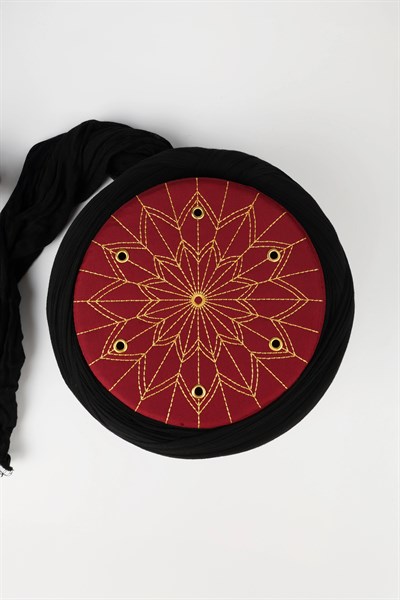 Çocuk Talebe Sarığı - Siyah Kumaş - Bordo Takke - Çapraz Sarım - Kuş Gözü - 6 metre (Züabeli)