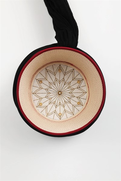 Çocuk Talebe Sarığı - Siyah Kumaş - Bordo Takke - Çapraz Sarım - Kuş Gözü - 6 metre (Züabeli)