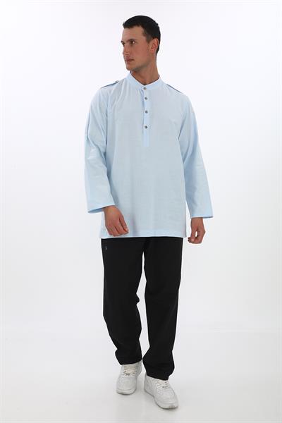 Apolet Detaylı Uzun Keten Gömlek Regular Kalıp