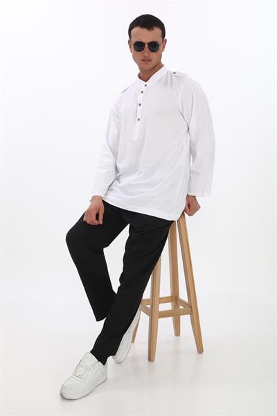 Apolet Detaylı Uzun Keten Gömlek Regular Kalıp