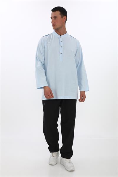 Apolet Detaylı Uzun Keten Gömlek Regular Kalıp