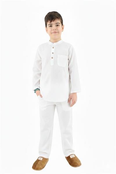 Lüks Keten Çocuk Erkek Umre Kıyafeti Alt Üst Takım