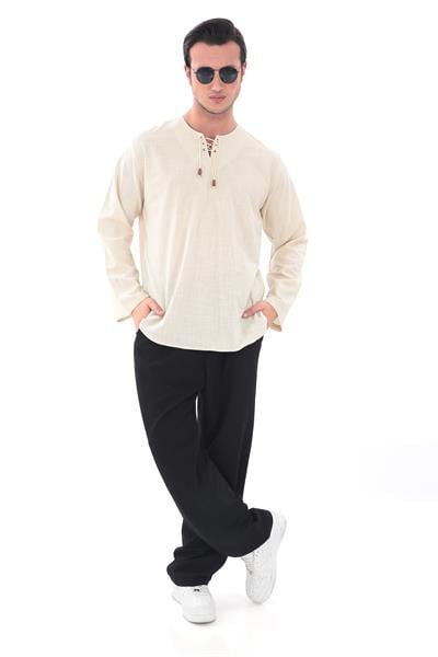 Oversize Gömlek Erkek - İslami Giyim Yakasız 