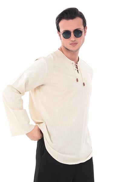 Oversize Gömlek Erkek - İslami Giyim Yakasız 