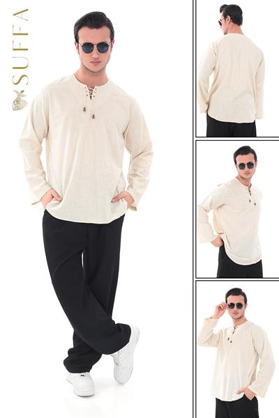 Oversize Gömlek Erkek - İslami Giyim Yakasız 