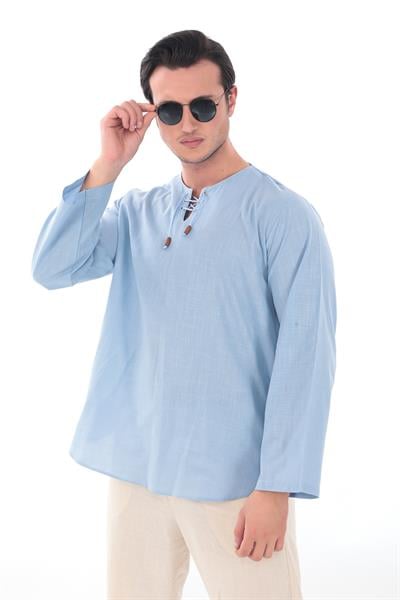 Oversize Gömlek Erkek - İslami Giyim Yakasız 