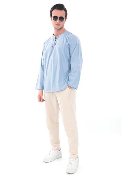 Oversize Gömlek Erkek - İslami Giyim Yakasız 