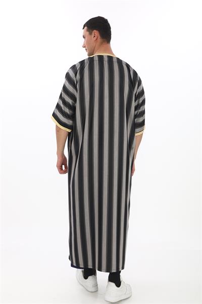 Renkli Nakışlı İthal Fistan - Çizgili, Gri ve Siyah