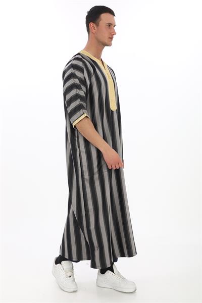 Renkli Nakışlı İthal Fistan - Çizgili, Gri ve Siyah