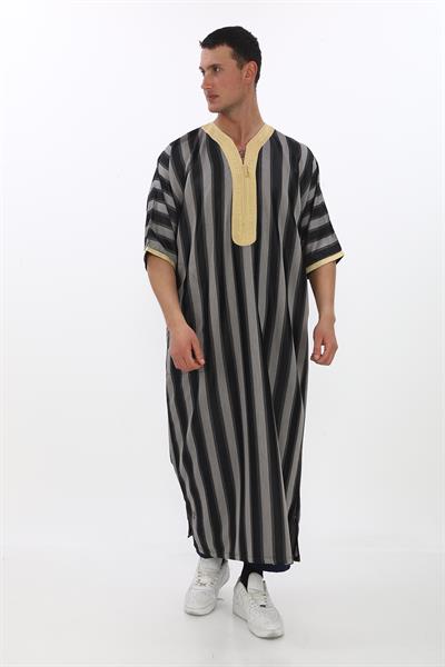 Renkli Nakışlı İthal Fistan - Çizgili, Gri ve Siyah