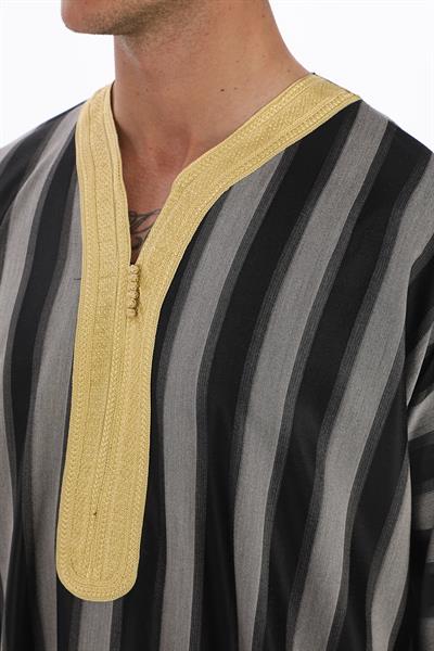 Renkli Nakışlı İthal Fistan - Çizgili, Gri ve Siyah