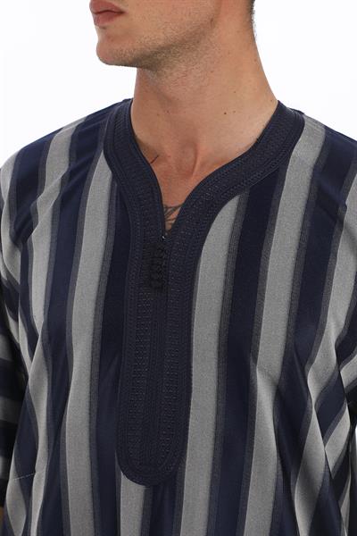 Renkli Nakışlı İthal Fistan - Çizgili, Gri ve Lacivert