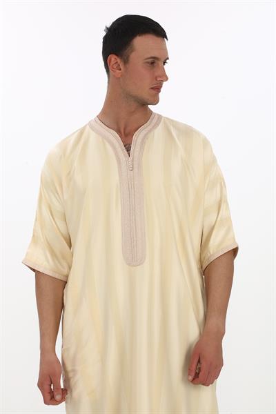 Renkli Nakışlı İthal Fistan - Çizgili, Krem