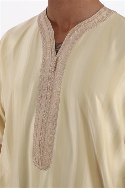 Renkli Nakışlı İthal Fistan - Çizgili, Krem