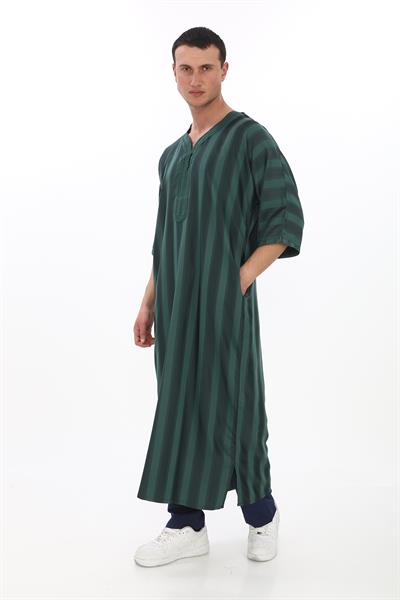 Renkli Nakışlı İthal Fistan - Çizgili, Siyah ve Haki