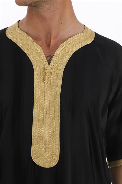 Renkli Nakışlı İthal Fistan - Çizgili, Siyah