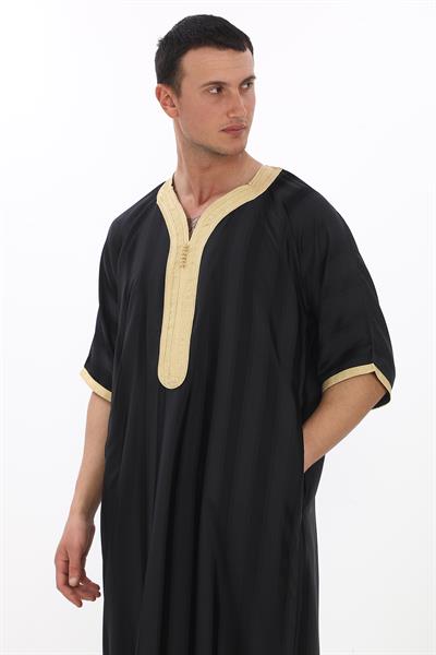 Renkli Nakışlı İthal Fistan - Çizgili, Siyah