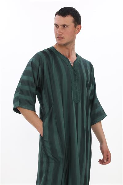 Renkli Nakışlı İthal Fistan - Çizgili, Siyah ve Haki