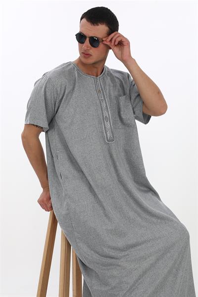 Renkli Nakışlı İthal Fistan -Taş rengi