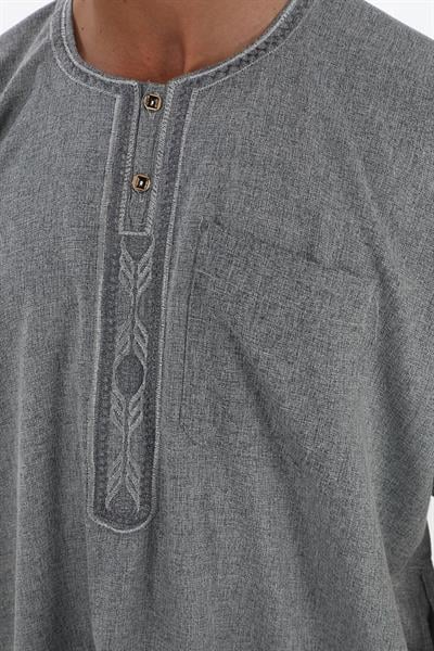 Renkli Nakışlı İthal Fistan -Taş rengi