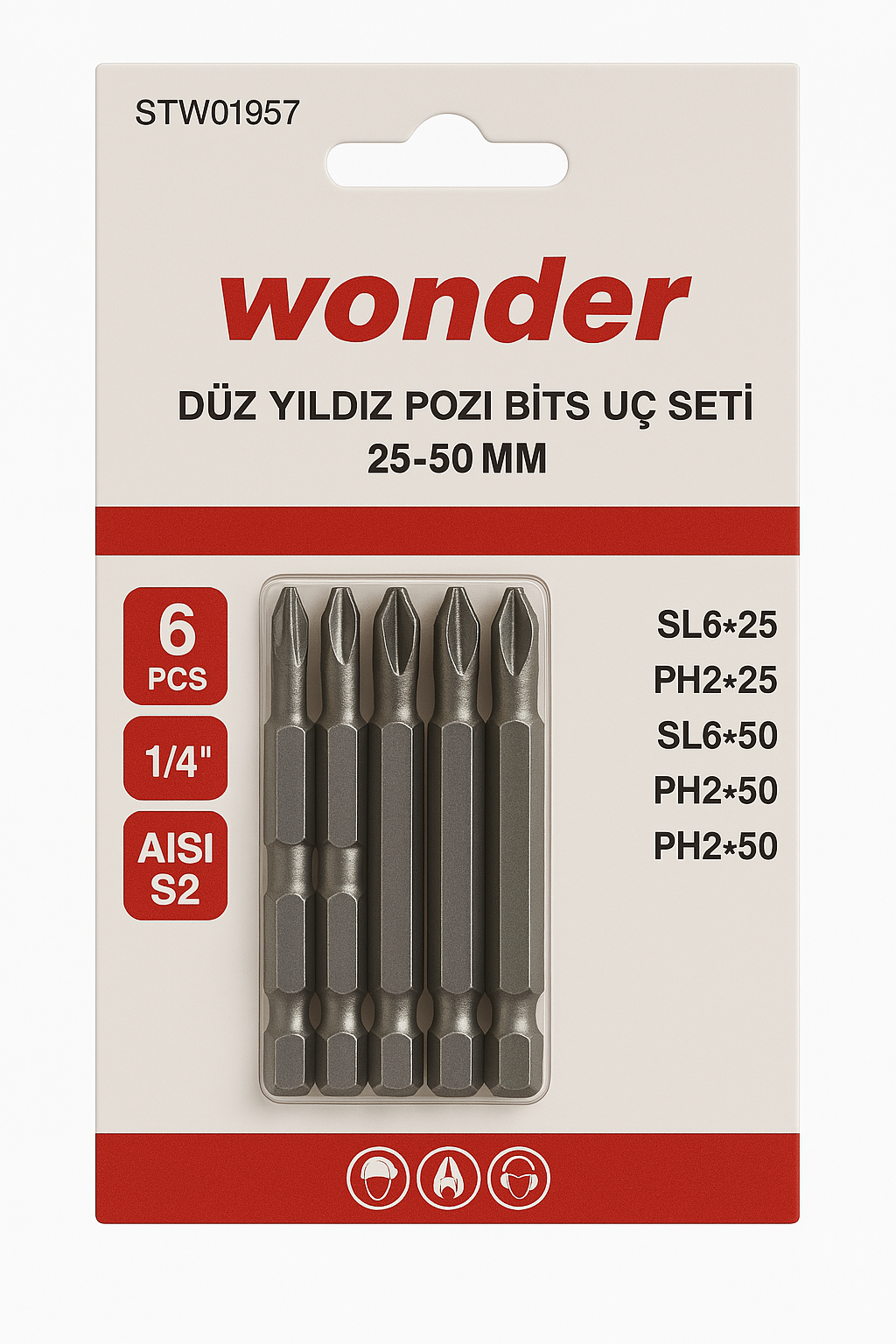 Wonder Düz Yıldız Pozi Bits Uç Seti 25-50Mm 6 Lı Paket