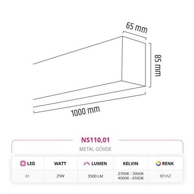 Moda Aydınlatma 100 cm Linear Sarkıt  Beyaz MD-S 3022/1-01