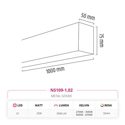 Moda Aydınlatma 100 cm Linear Sarkıt Siyah MD-S 3021/1-02