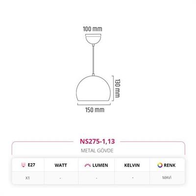 Moda Aydınlatma 15 Cm Tekli Top Sarkıt Mavi MD-S 4525-13