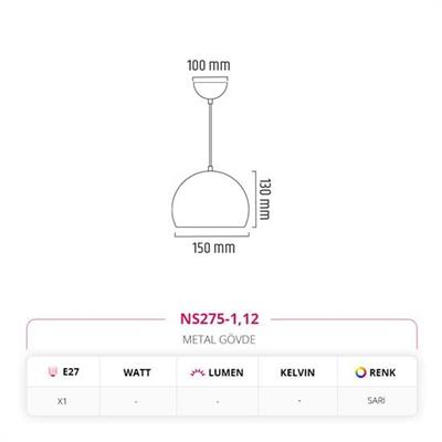 Moda Aydınlatma 15 Cm Tekli Top Sarkıt Sarı MD-S 4525-12