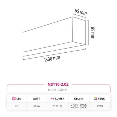 Moda Aydınlatma 150 cm Linear Sarkıt Siyah MD-S 3021/2-02