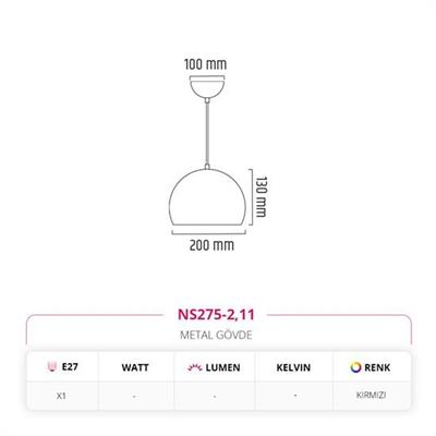 Moda Aydınlatma 20 Cm Tekli Top Sarkıt Kırmızı MD-S 4526-11