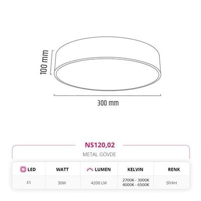 Moda Aydınlatma 30 Cm Sıva Üstü Ledli Tavan Armatürü Siyah MD-S 3038-02