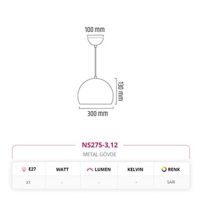 Moda Aydınlatma 30 Cm Top Sarkıt Sarı MD-S 4527-12