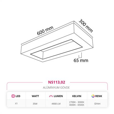 Moda Aydınlatma 30 x 60 cm Linear Sarkıt Siyah MD-S 3024-02