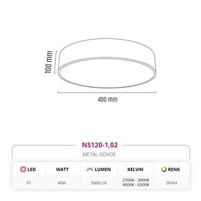 Moda Aydınlatma 40 Cm Sıva Üstü Ledli Tavan Armatürü Siyah MD-S 3039-02