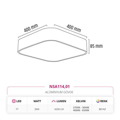 Moda Aydınlatma 40 cm Sıva Üstü Armatür Beyaz MD-S 3027-01