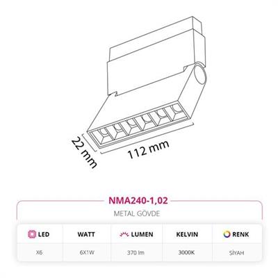 Moda Aydınlatma 48V Frame Led Akordiyon Magnet Armatür Siyah MD-M 6007-02
