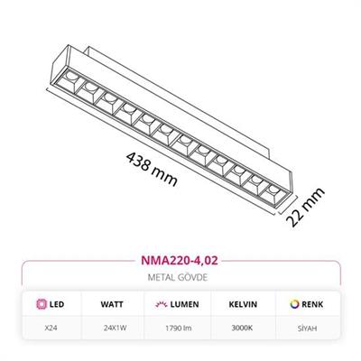 Moda Aydınlatma 48V Frame Led Magnet Linear Armatür Siyah MD-M 6006-02