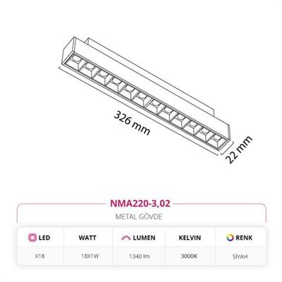 Moda Aydınlatma 48V Frame Led Magnet Linear Armatür Siyah MD-M 6005-02