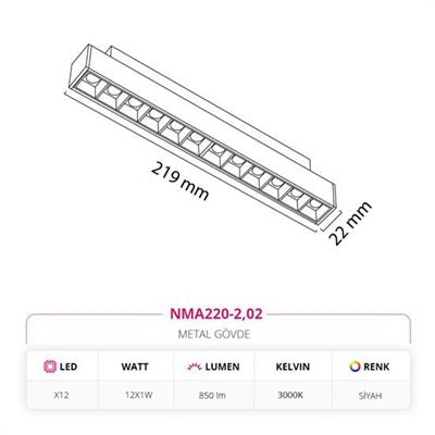 Moda Aydınlatma 48V Frame Led Magnet Linear Armatür Siyah MD-M 6004-02