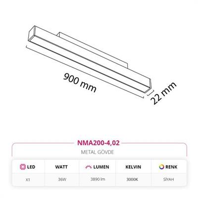 Moda Aydınlatma 48V Linear Magnet Armatür Siyah MD-M 6002-02
