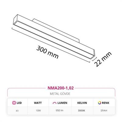 Moda Aydınlatma 48V Linear Magnet Armatür Siyah MD-M 6000-02