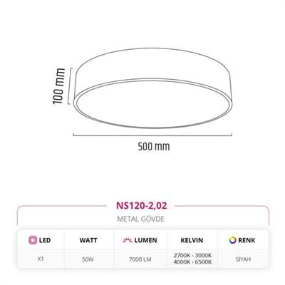 Moda Aydınlatma 50 Cm Sıva Üstü Ledli Tavan Armatürü Siyah MD-S 3040-02
