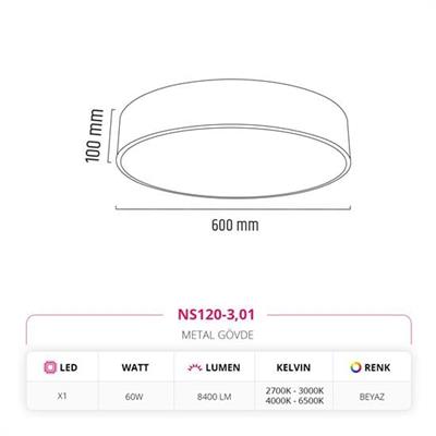Moda Aydınlatma 60 Cm Sıva Üstü Ledli Tavan Armatürü Beyaz MD-S 3037-01